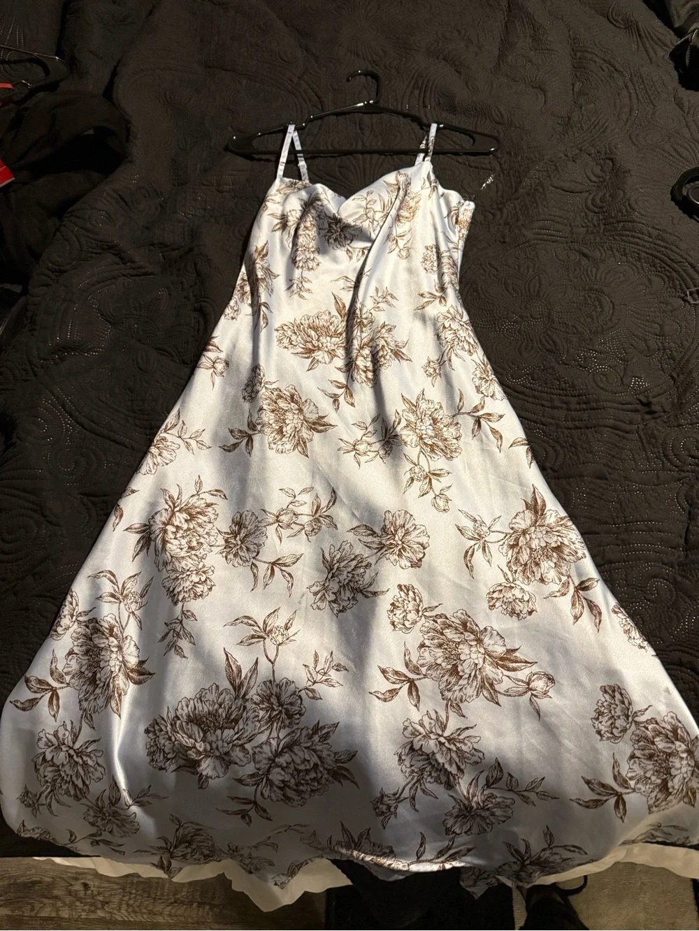 Floral Satin Slip Dress in White and Brown – Women’s Intimates